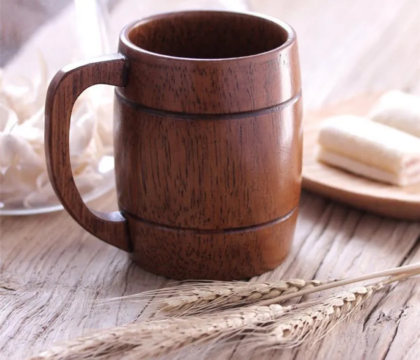 by DHL or EMS Heatproof Classical Wood Work Wooden Beer Tea Coffee Cup Mug Eco-friendly 400ml For Gatherings Party