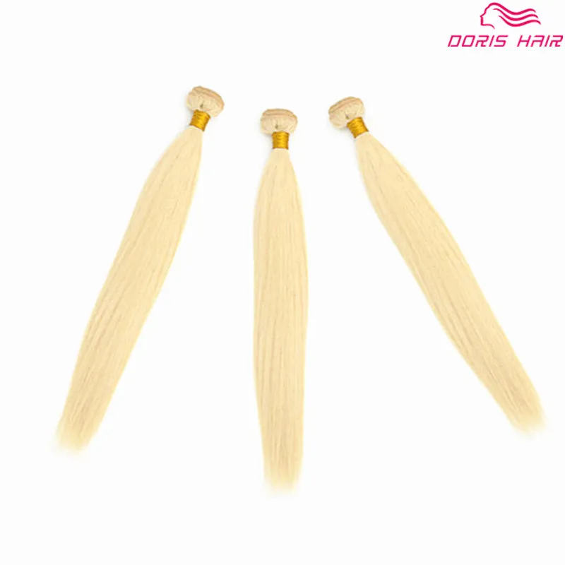 Lyxig blond 613 Färg Remy Hair Wefts Bundlar Brasilianska Indiska Human Hair Weave Silk Straight Färgad Färgbar Gratis DHL