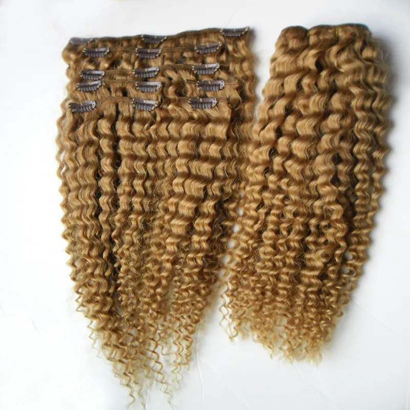 Derin kıvırcık klibi saç uzantıları 7 adet YUNTIAN # 27 Çilek Sarışın brezilyalı bakire saç 100g İnsan saç uzantıları klip