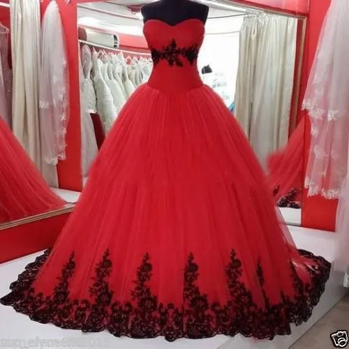 Abito da ballo Abiti da sposa gotici neri e rossi Abiti da sposa in pizzo a cuore Abiti da sposa colorati anni '60 con lacci colorati non bianchi