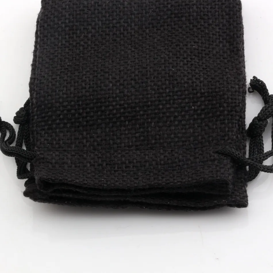 10x14cm Siyah Keten Kumaş Çeken Çantalar Şeker Takı Hediye Poşetleri Çuval Örgü Hediye Jüt Çantalar