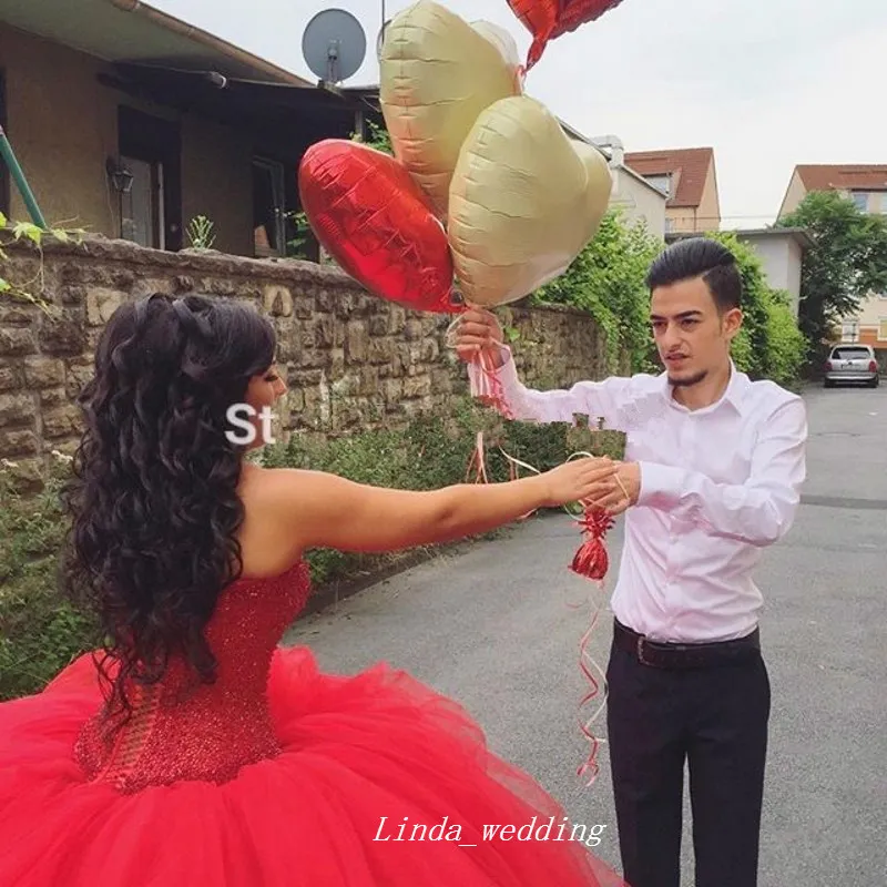 High Quality Turkey Red Colour Wedding Dress Ball Gown Tulle Women Western Bridal Party Dress Plus Size