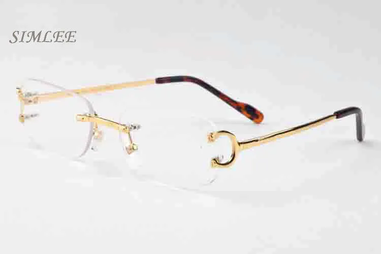 2018 جودة عالية مصمم النظارات الشمسية للرجال للجنسين بدون شفة النظارات أزياء الرجال النظارات واضحة الذهب والفضة الإطار المعدني الجاموس النظارات