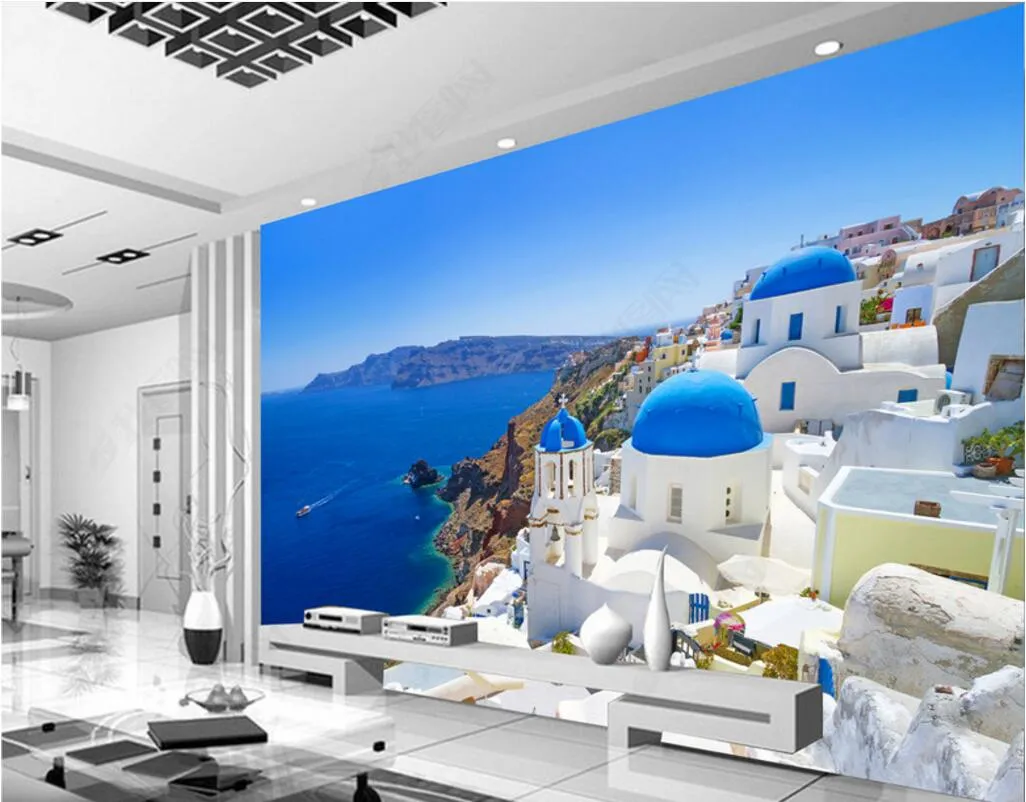 3D-Raumtapete, individuelles Foto-Wandbild, griechische Liebe, Meer, weißes Schloss, TV-Hintergrund, Dekor, Malerei, Bild, 3D-Wandbilder, Tapete für Wände 3 d