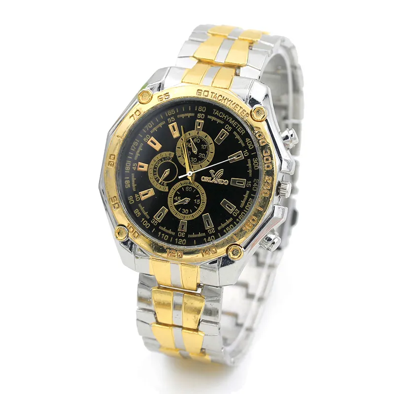 Fashion Men Alloy Wristwatches Steel Analog Quartz Watches ORLANDO Man Three six-pin Dress watch Business Wristwatch Relojes Gold Silver Watches