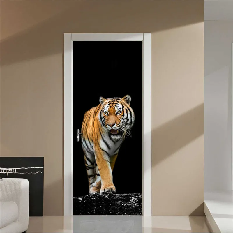 Ferocious tigre adesivos de parede diy quarto mural home decor poster pvc porta à prova d 'água adesivo imitação 3d decalque