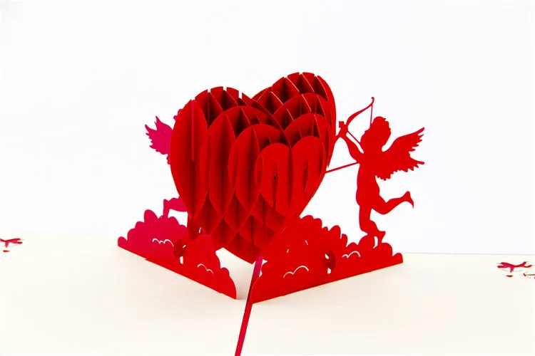 Creative Valentine's Day Heart Wenskaarten 3D Pop-up Kirigami Origami Huwelijksuitnodigingen Feestelijke feestartikelen