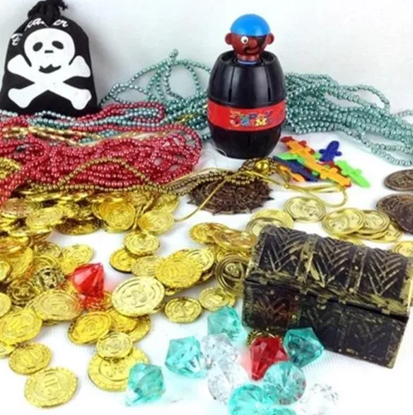 Plastik Altın Korsan Paraları Doğum Günü Noel Tatili İyilik Hazine Coin Goody Party Bag pinata dolgu oyuncak lehine tema dekor hediyesi