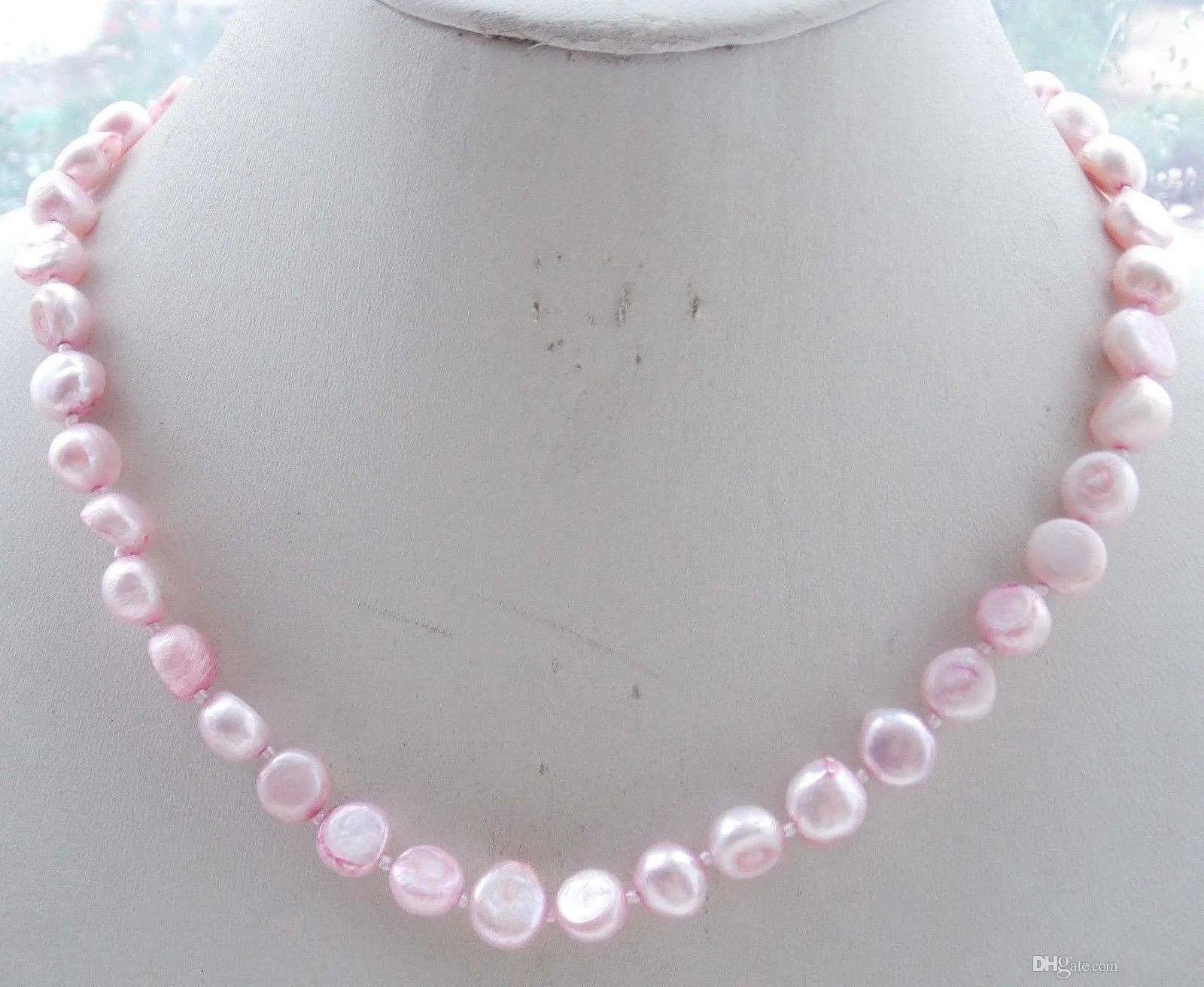 m693 Real 9-10mm Pink Akoya Cultured Pearl Necklace 18'' 14k solid gold clasp