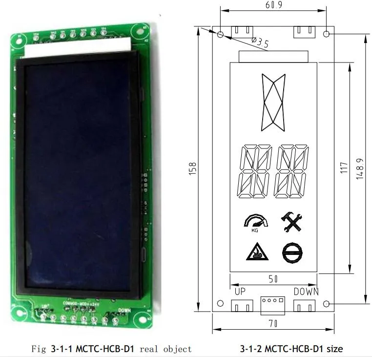 Aufzugsteile Monarch MCTC-HCB-D1 Original COP LOP LCD-Anzeigetafelanzeige für Nice3000-Steuerungssystem