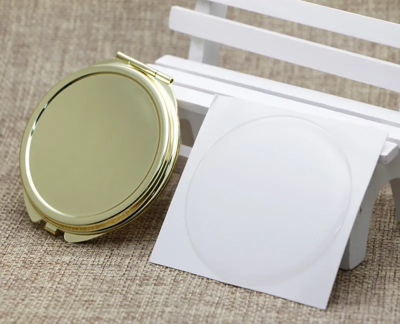 62mm oro compacto espejo en blanco espejo de bolsillo de lupa + etiqueta epoxi DIY Set M0832G DHL envío gratis