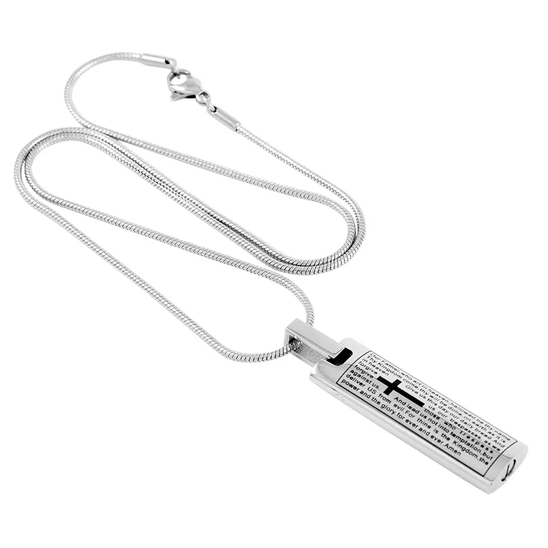 IJD9205 chrétien en acier inoxydable crémation pendentif collier croix gravé mémoire funéraire cendres souvenir urne collier