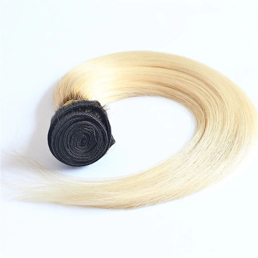 Wholesale Brazilian Remy Human Hair Bundles Straight 1B/ 613 Only Ombre Blonde Hair Weft Extensions 