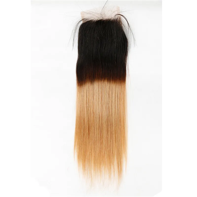 Ombre peruanska hårbuntar med stängning Blond peruansk jungfruliga mänskliga hårförlängningar 1B427 1B27 Ombre Straight Hair and Closur7632059