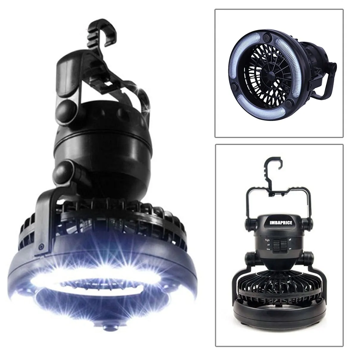 Lanternes de camping Combo Lantern Fan, 2-en-1 18 LED Lampe de poche Ventilateur de plafond pour la randonnée en plein air, les pannes de pêche, les urgences, la tente