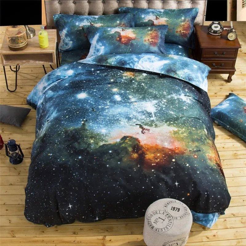 Atacado- Frete Grátis 2016 Novo 4/3pcs Galaxy 3D Conjuntos de Cama Universo Espaço Exterior Capa de Edredão Lençol / Lençol Equipado Fronha Melhor qualidade