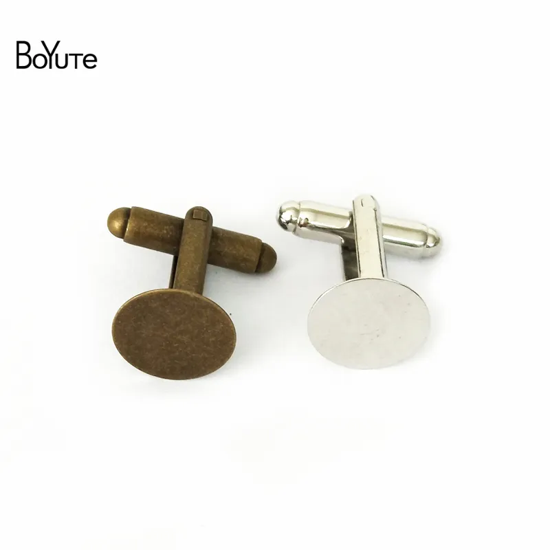 Boyute 20 adet Bronz Gümüş Altın Kaplama Yuvarlak 15mm Düz Pad Cabochon Kol Düğmeleri Boş Çerçeve Tepsi DIY Takı Yapımı Malzemeleri