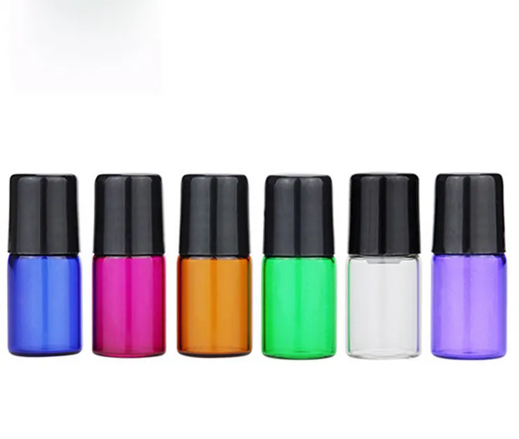 Hot 1200 SZTUK 2ml Puste Mini Roll-On Butelki szklane Z Metalowym Walcem Czerwony Purpurowy Niebieski Zielony Bursztynowy Wyczyść Essential Oil Próbki Butelki 2CC