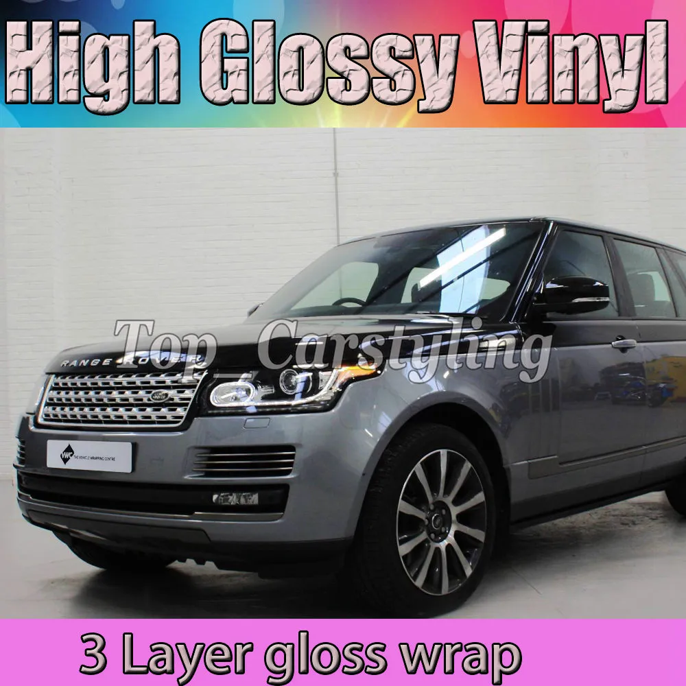 Anthracite High Gloss Vinyl Wrap med 3 lager Grått fordon inpackning med bubbelfri bil som täcker storlek: 1,52x20m/rull