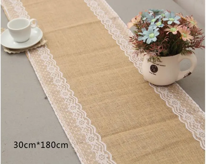 3 Size Pick--Jute Hessian Burlap Lace Hessian Table Runner Natural Jute Pastoral style Wedding Home Party Decoration