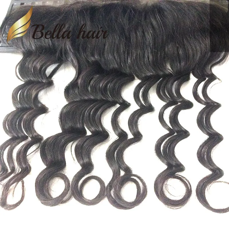 VENDA 13X4 Brasileiros ￍndios Peruan Lace Fechamento Frontal Onda Profunda Onda Dea -Ave a Ear Cor de Cabelo Humano Real Dyen￡vel