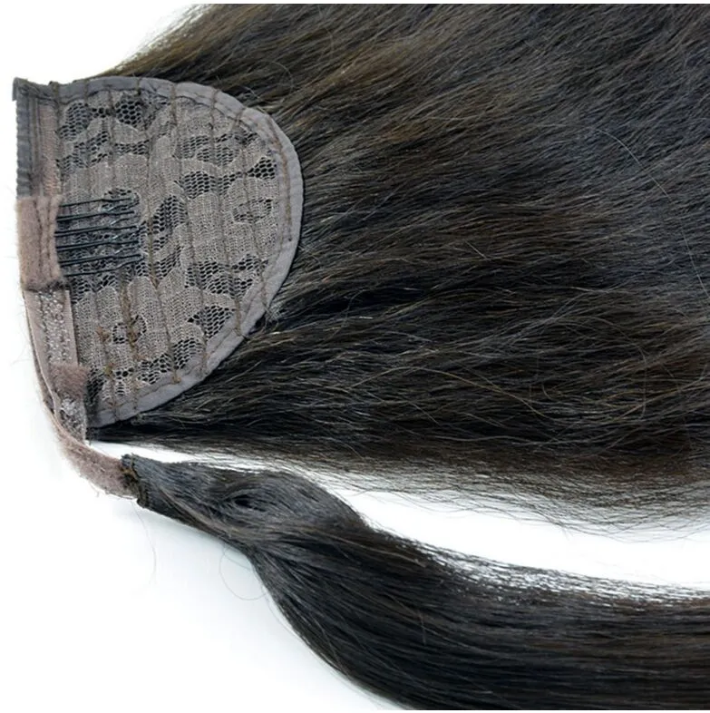 140g afro-américain Wrap around KINKY extension de queue de cheval droite cheveux humains italien yaki grossier yaki cordon queue de cheval