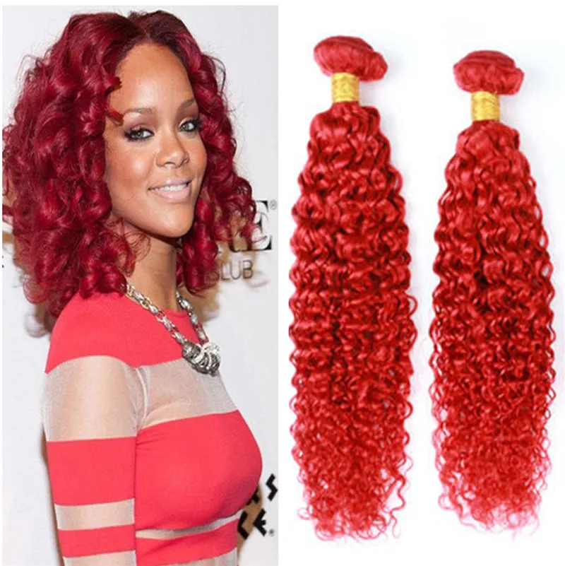 Kinky Curly Red Hair Wefts Peruvian Brazilian Virgin Human Hair Bundles Red Kinky Curly Hair Extensions 