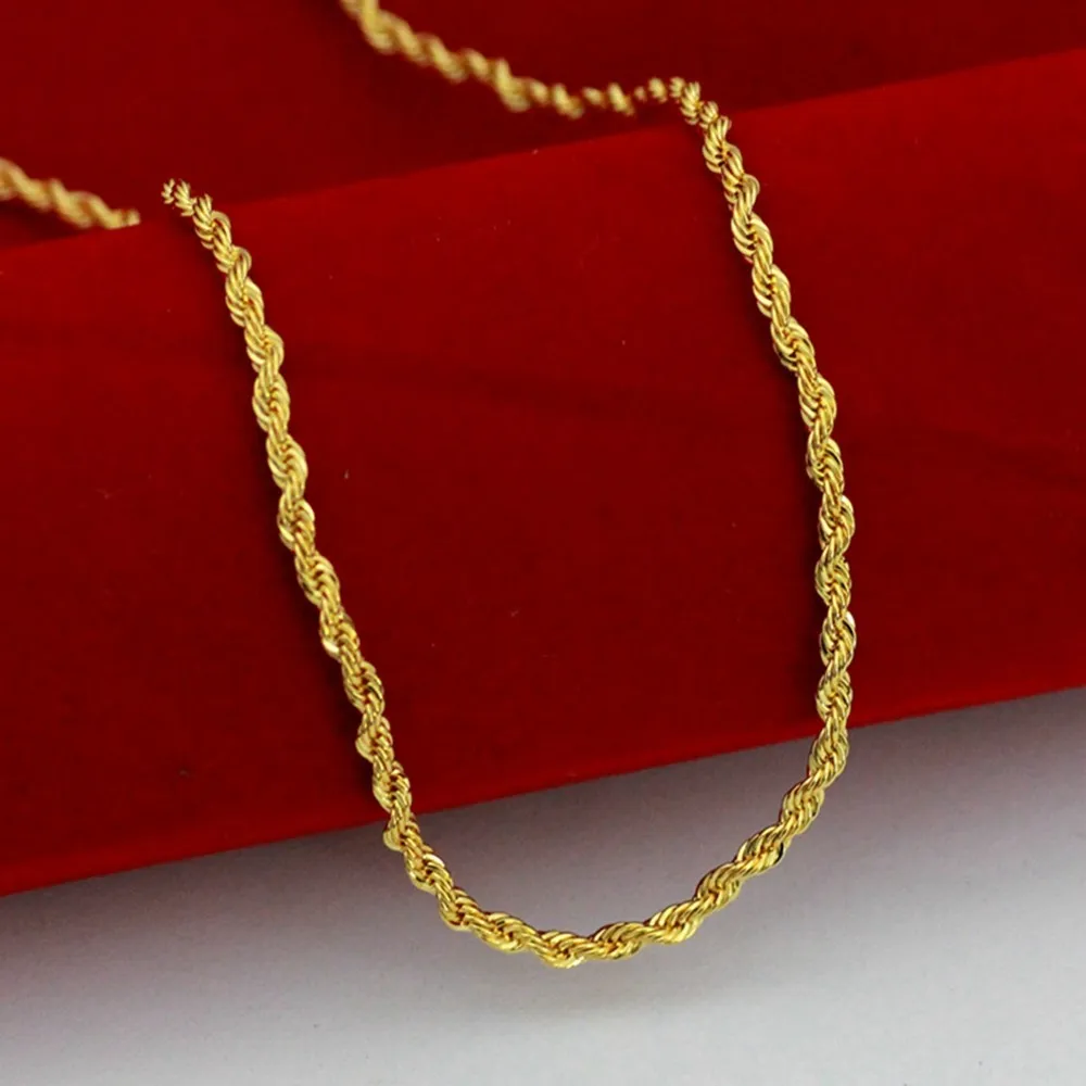 Collier Chaîne Corde Torsadé Vintage Plaqué Or 18K - Longueur 53 Cm - Réf. 2406 - Occasion