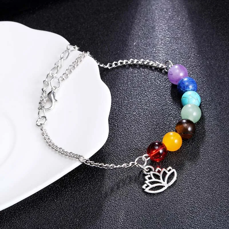 7 Chakra Real Stone Healing Crystal Gemstone Beaded Natural Stone Adjustable Bracelet for Women Wholesale Hot Sale Fashion Jewelry D121S