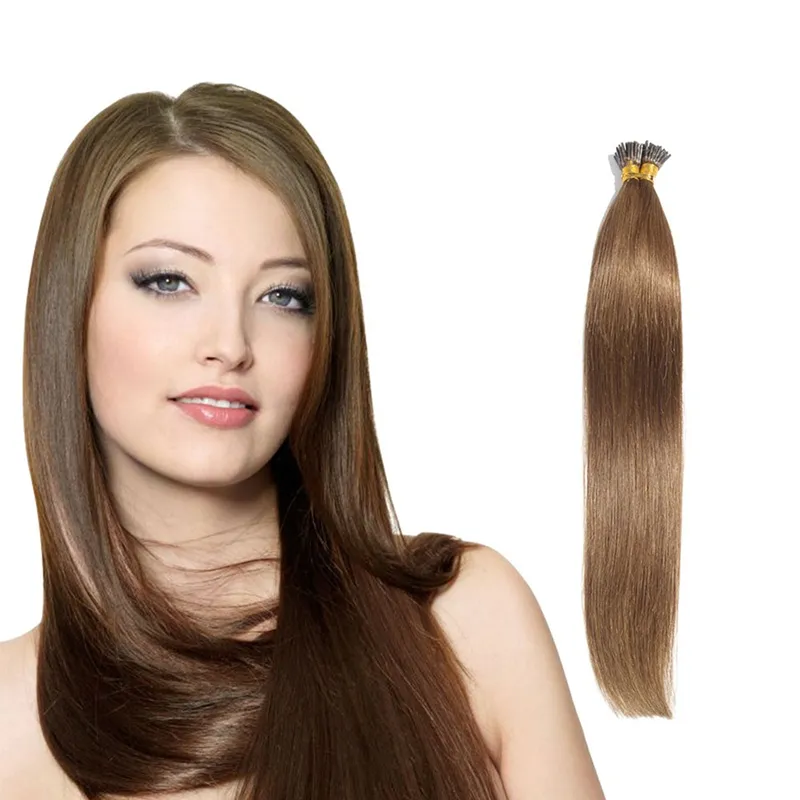 Obehandlat I-tips hårförlängningar peruansk silke rakt hår 0,5g / st Stick Hårprodukt Förbunden I-tips