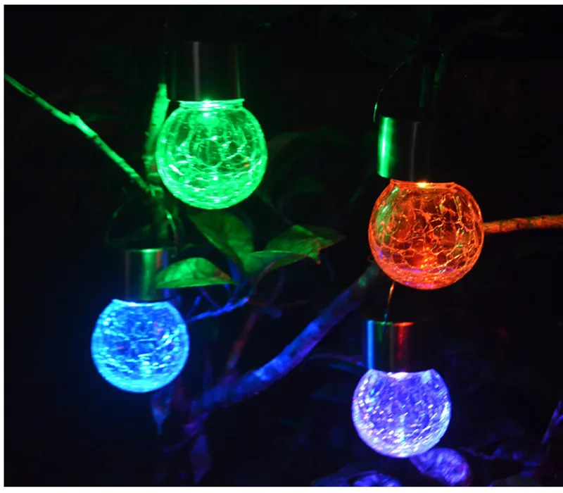 Słoneczna bateria prowadzona LED Ball Light Color Chaning Led Crackle Szkło Wiszące Światła Outdoor Do Yard Wakacje Dekoracji