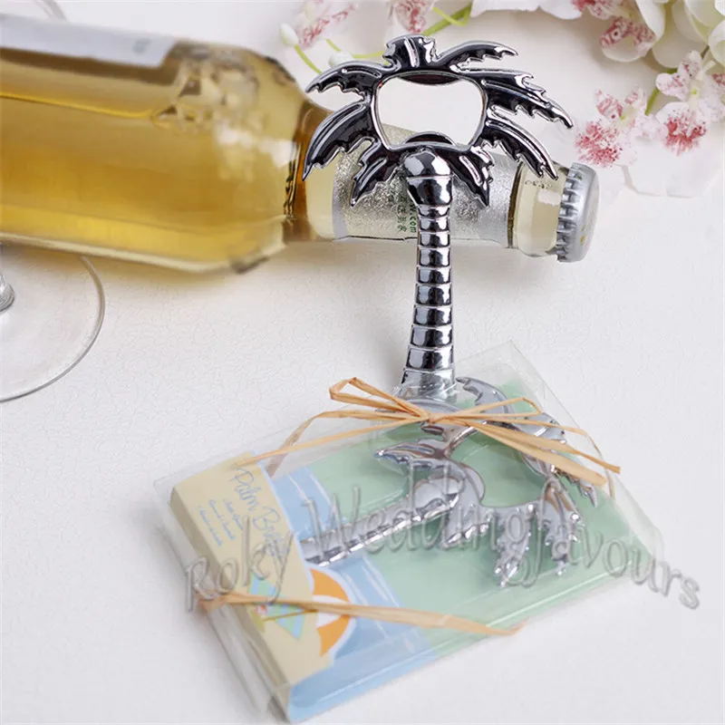 Frete Grátis 50 pcs Favores Do Casamento Palm Breeze Cromo Palm Tree Bottle Opener Evento Lembrança Lembranças Brindes Presentes de Aniversário