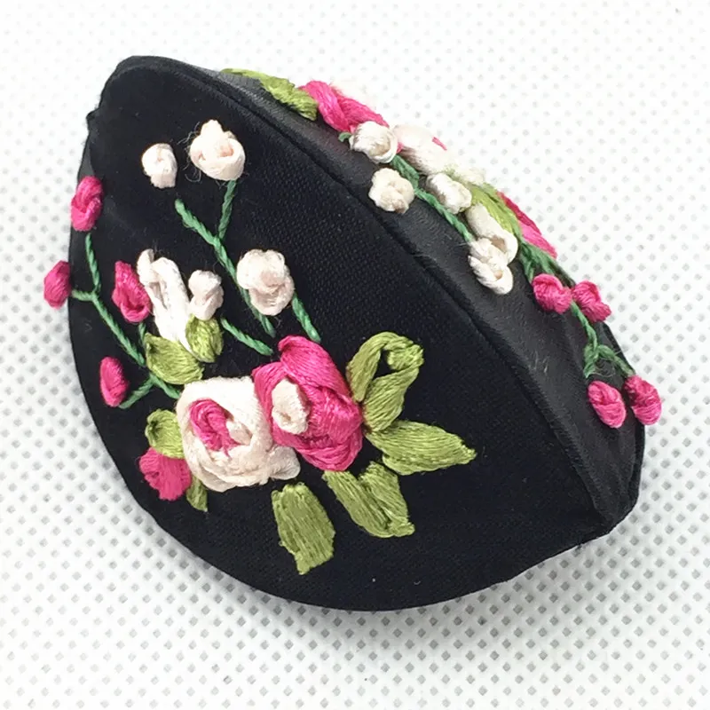 Handmade Ribbon Embroidery Small Jewelry Gift Box Ring Coin Storage Case Chinese Ethnic Crafts Satin Cloth Cardboard Packaging