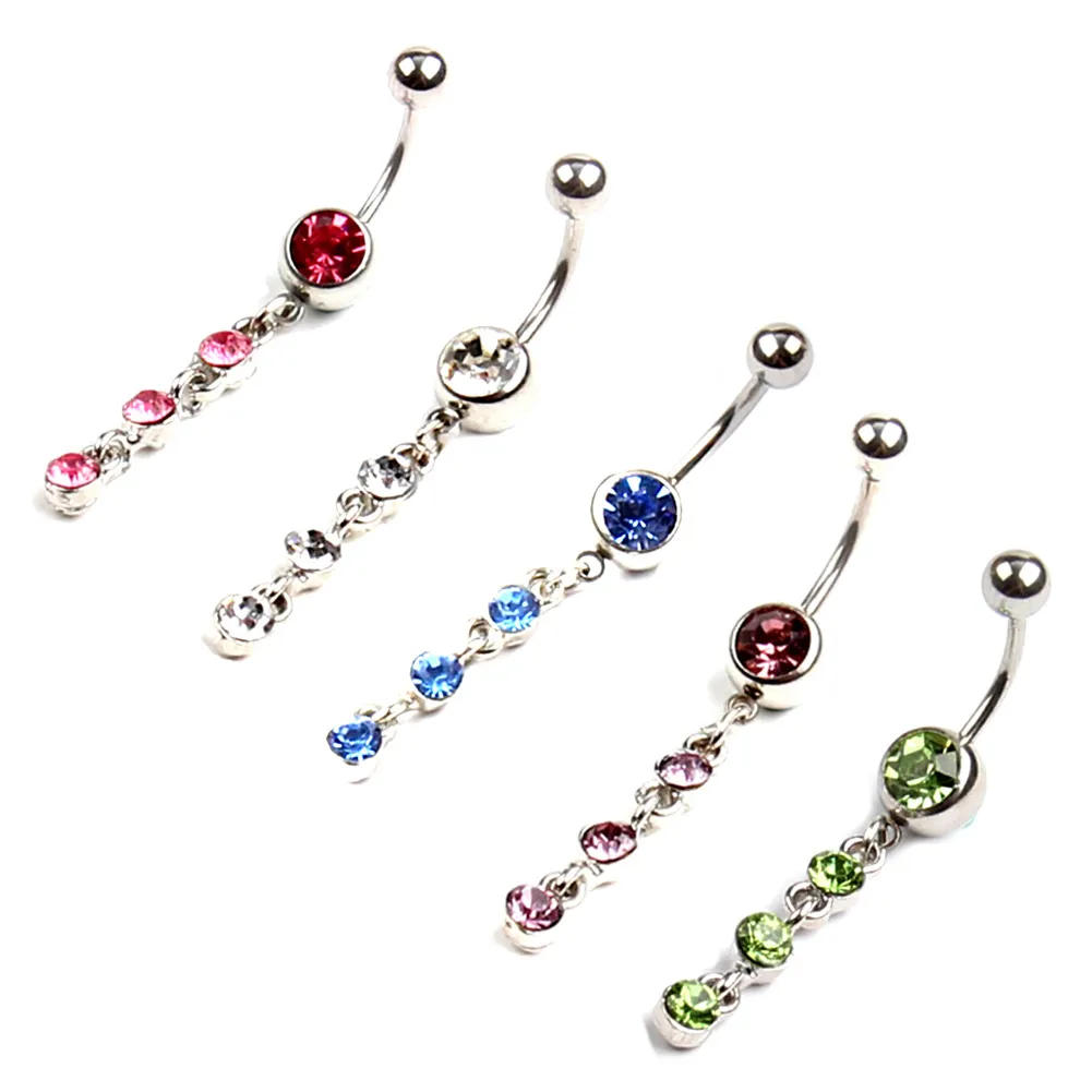 Livraison Gratuite Hot New Jeweled Nombril Anneaux En Acier Chirurgical 5 Couleurs Différentes CZ Nombril Anneaux HJ102