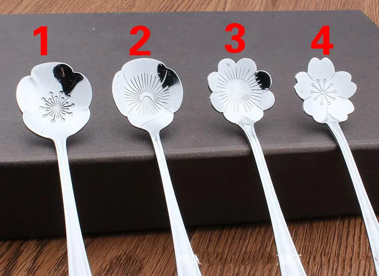 410 Rostfritt stål Ice Cream Creative Coffee Spoon Cartoon Fashion Spoon With Flower Bordware Dinnerware Support Partihandel och Custom