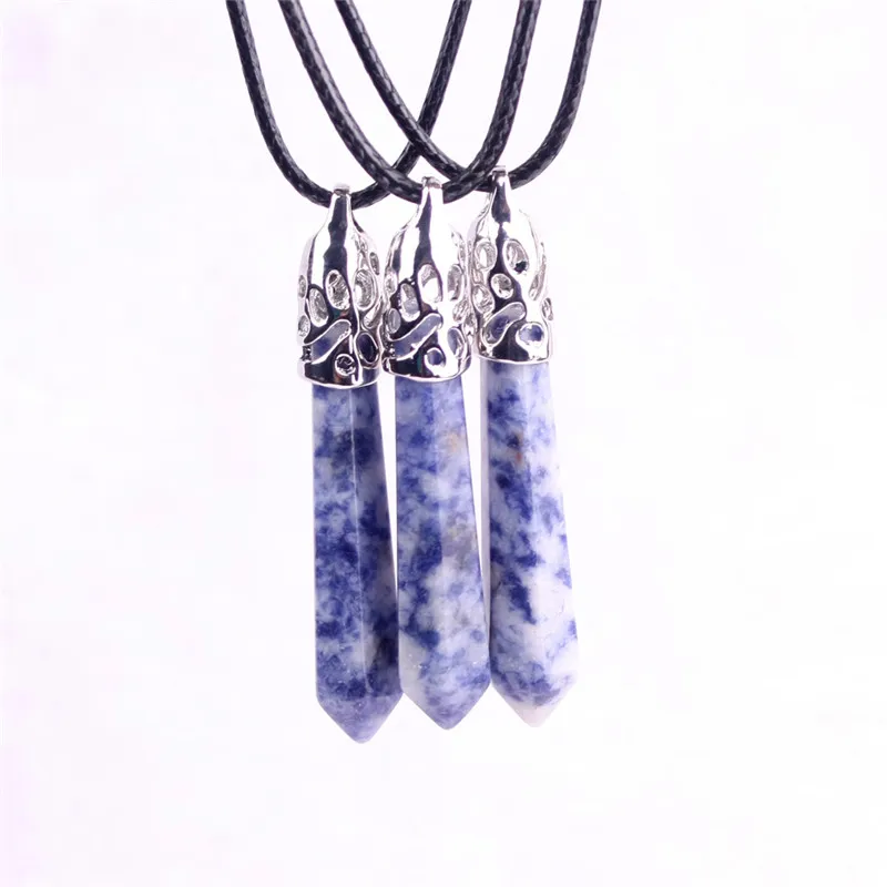 Doğal Mavi Aventurin Taş El Cilalı Pürüzsüz Anksiyete Kabartma Kristal Noktası Sodalite Kolye Gerdanlık Kolye Boho Bohemian Hippie