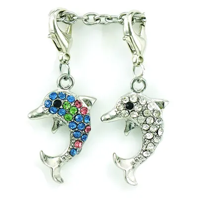 Helt ny mode charms dangle rhinestone dolphin djur charm med hummer lås diy smycken gör tillbehör