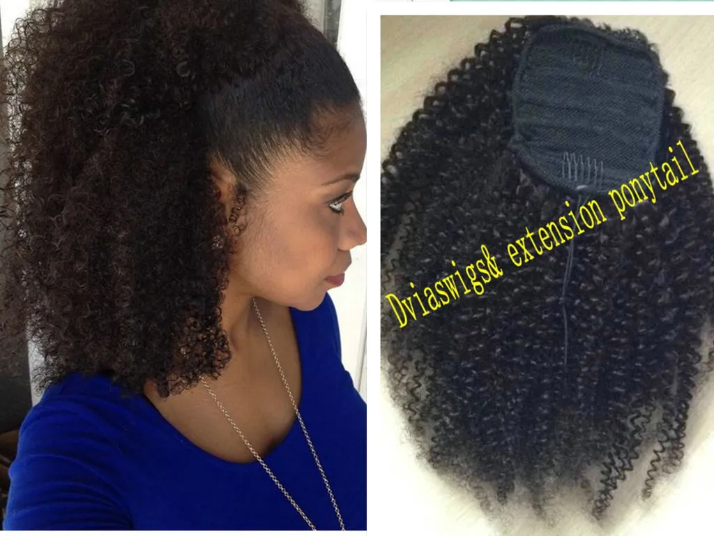 Diva1 Ponytail Naturalne Włosy Dla Czarnych Kobiet, Kinky Curly Human Real Ponytails Harzyka 160g Peruwiański Dziewiczy Remy Sznurek Pony Ogon