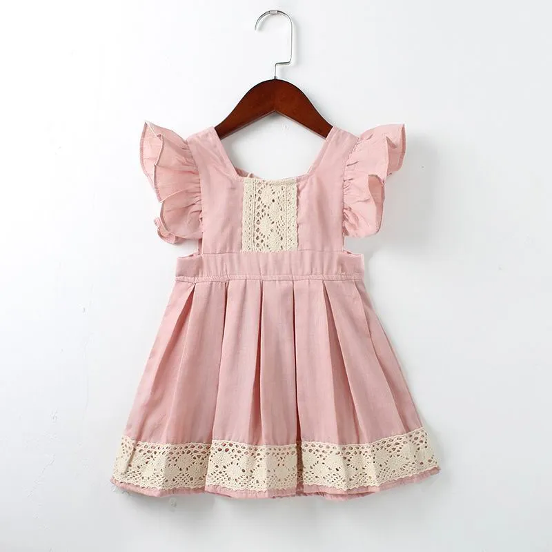 Vendita al dettaglio Ins 2017 Estate New Girl Dress Pink Lace Flare Sleeve Cotton Princess Mini Dress Abbigliamento bambini 16Y EG003273I7942892