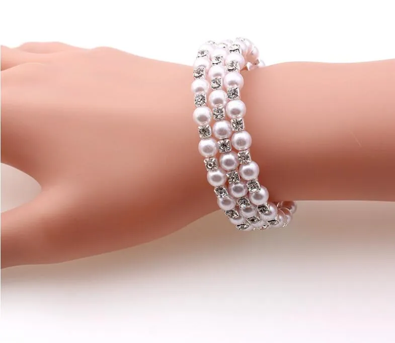 High Quality Elastic Crystal Pearl Bracelet Wedding bracelets Bridal Jewelry Rhinestone Bangle for women party bracelets