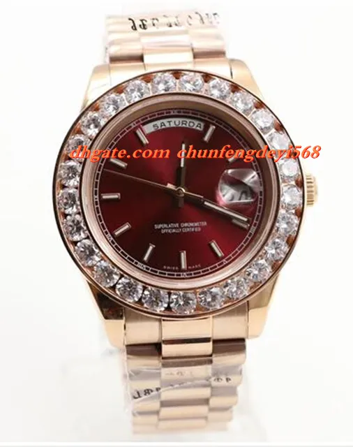 Fashion Top Quality Luxury Wristwatch New Arrival 18K Mens Rose Gold 41mm Red Dial Bigger Diamond Watch Automatic Movement Men Watches