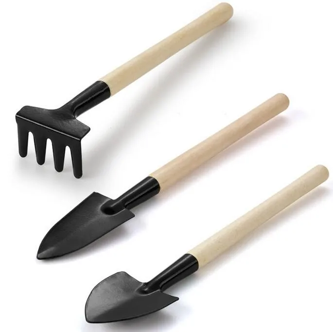 = 3 st Mini Garden Tools Kit Små Skovel Rake Spade Trähandtag Metal Head Kids Gardener Gardening Plant Tool