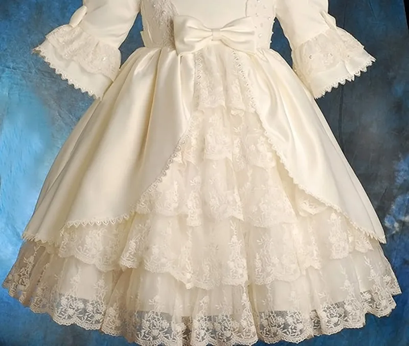 Vintage Gothic Christening Dress Tiered Lace Baby Gowns With Long Sleeves Sequins Infant Baptism Outfits Custom Made