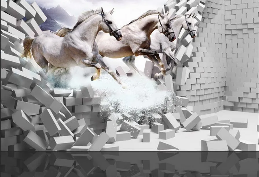 Sfondo personalizzato pareti White Horse Ride Wallpaper 3D Murales soggiorno8111530