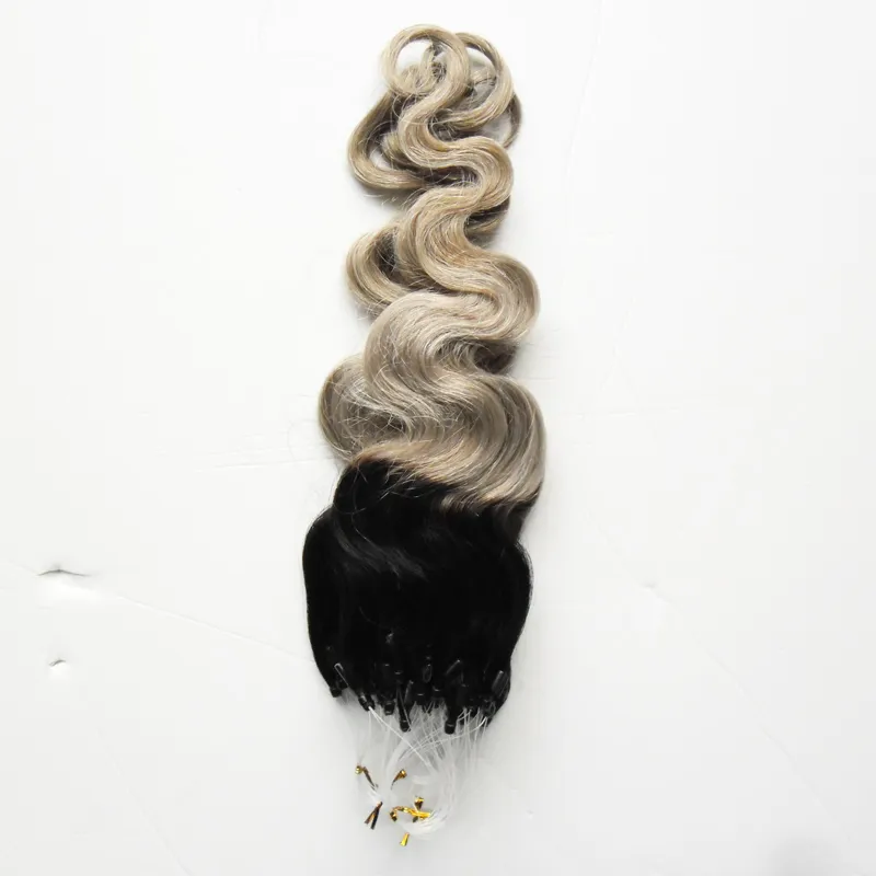 Brazilian Virgin Body wave hair extensions micro loop T1b/gray hair extensions 100g Ombre Brazilian Remy micro link human hair extensions