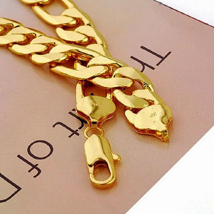 12mm largo 24K reale giallo solido oro GF mens collana 24 pollici catena gioielli trasporto libero