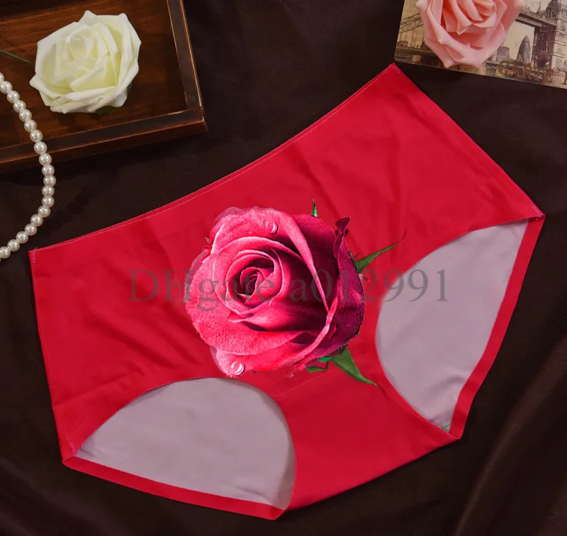 New Sexy Calcinha Sem Costura 3D Gatos Red Rose Impressão Cueca Mulheres Impresso 3D Briefs Feminino Qualidade Rosa Mulheres Cueca Calcinha Sexy Calcinha