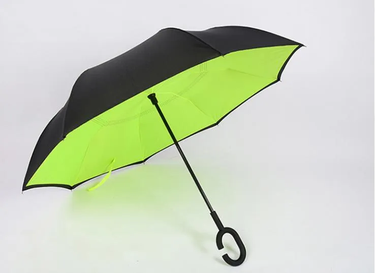 Windproof Upside Down Reverse Umbrella C-Handle Double Layer Inside-Out Inverted - Foto 6