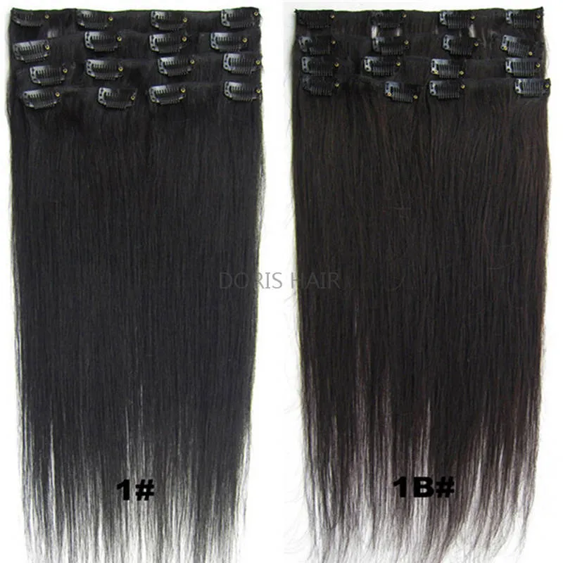 70g 100g 120g Blond Black Brown Silky Straight Brazilian Indian Remy Clip In Human Hair Extensions Gratis frakt