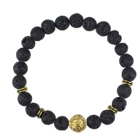 New Products Wholesale Christmas Gift 50pcs/lot Lava stone Beads Gold & Silver The lion kull Yoga Bracelets Party Gift